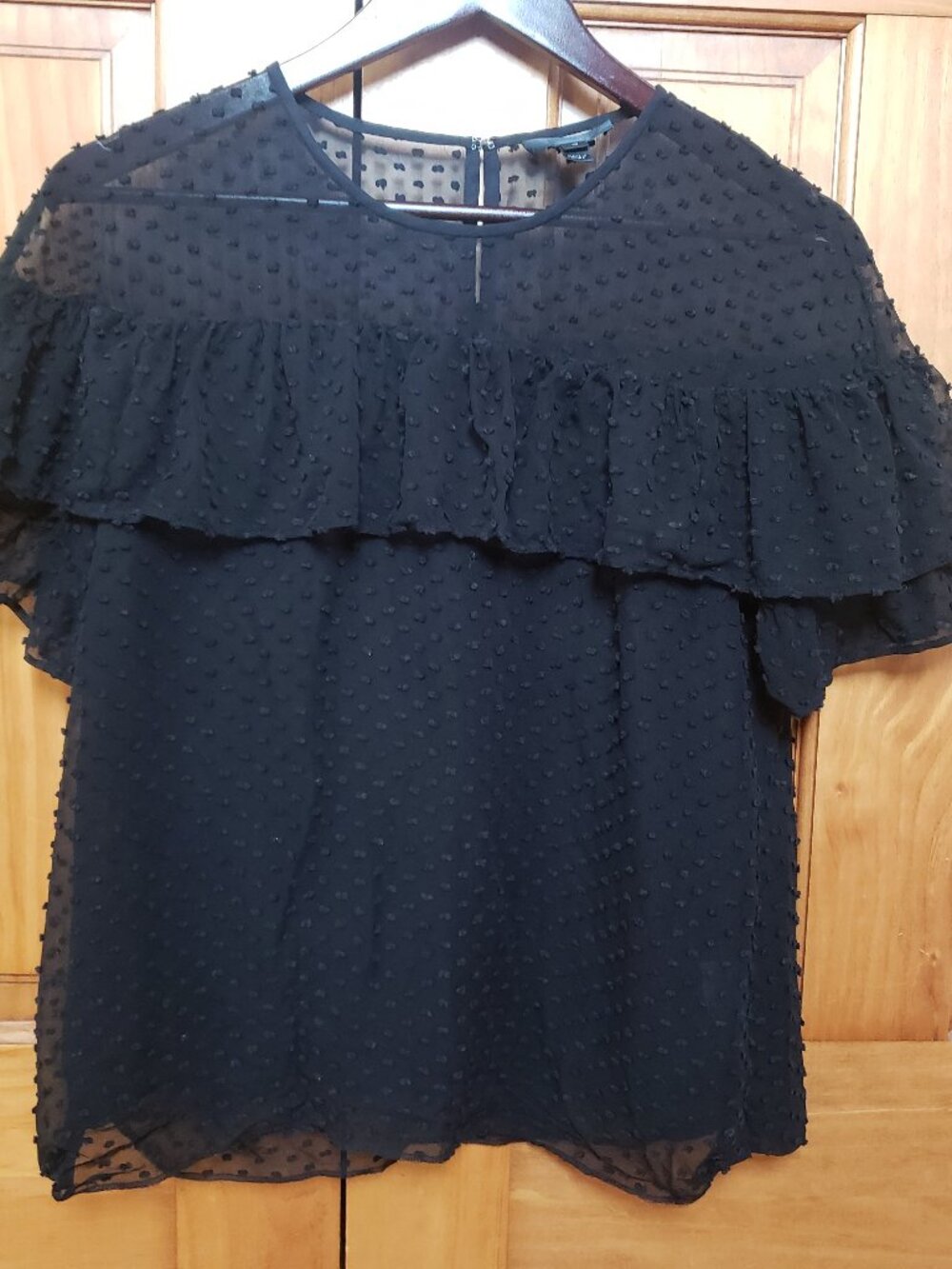 J Crew Black Swiss Dot Silk Short Sleeve Blouse Ruffled Sz 10 Whimsigoth Dainty